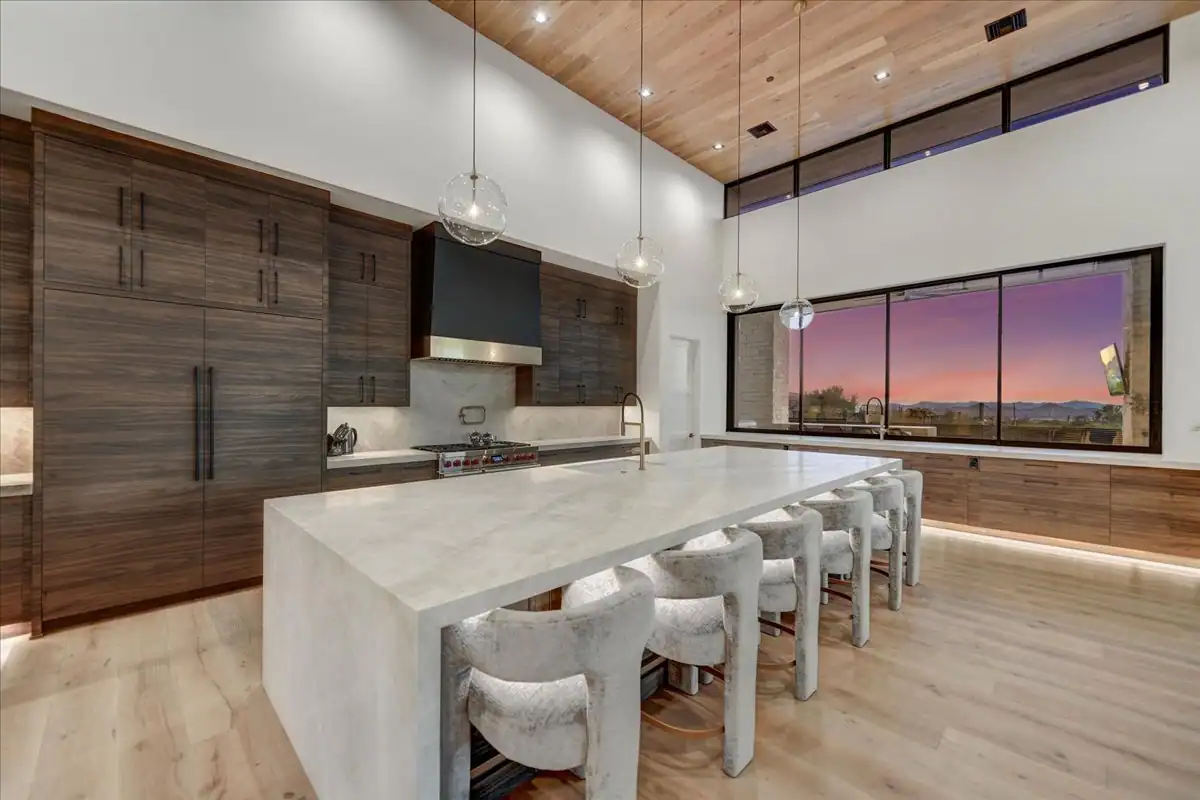 Kitchen detail: stone, hardware, and millwork