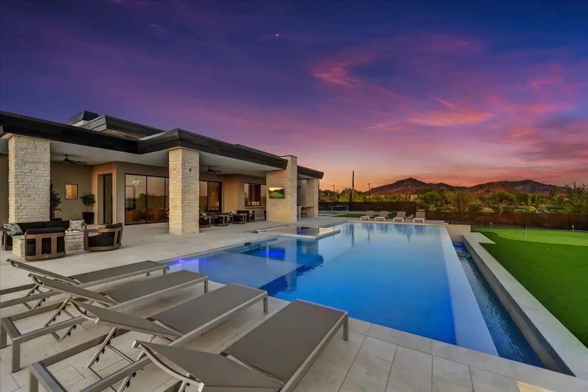 Pool view across the backyard
