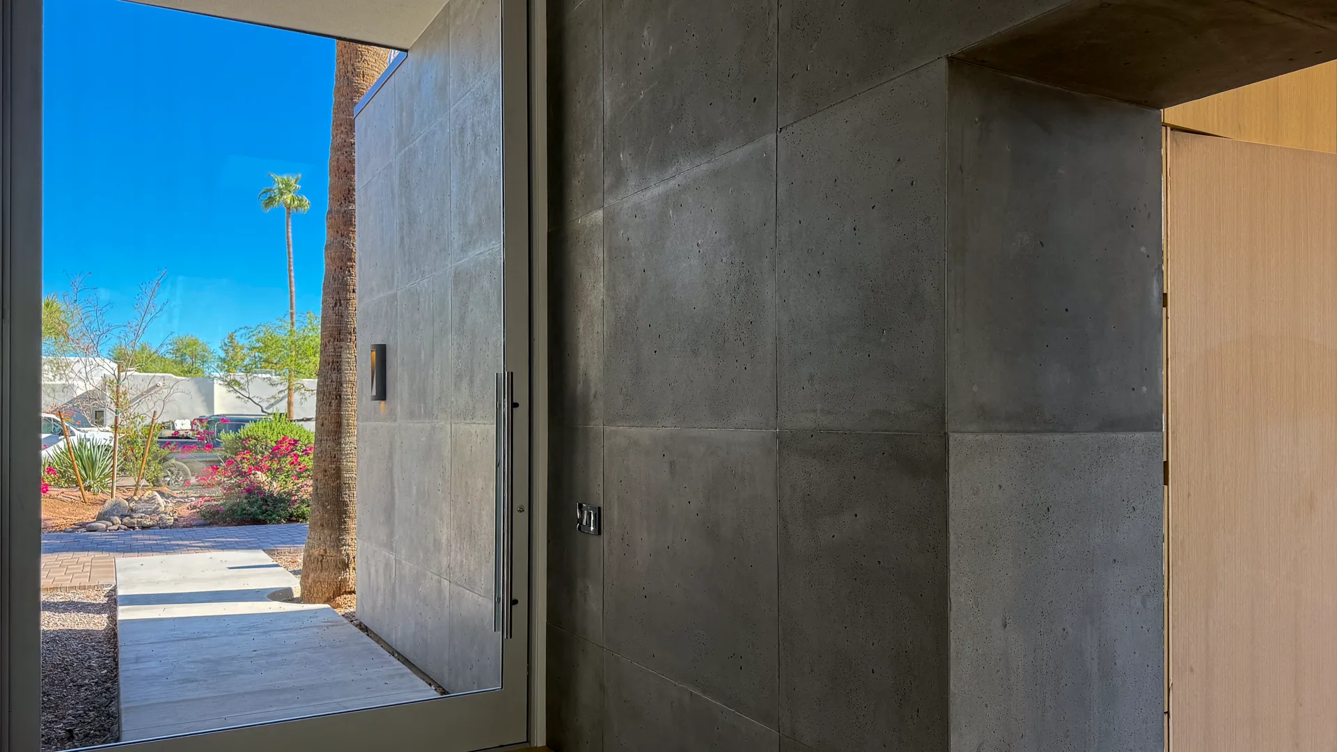 View from the entry out to the desert landscaped front walk