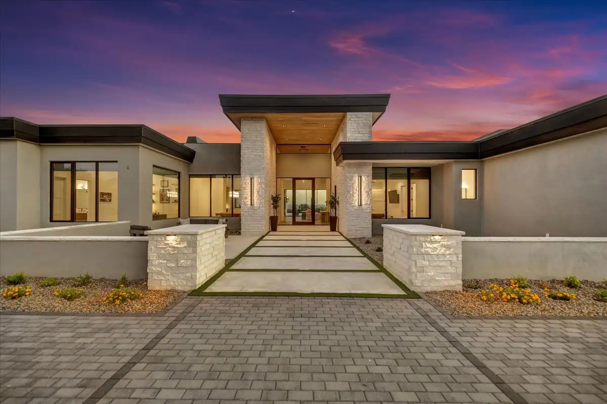 Front entry detail with custom door